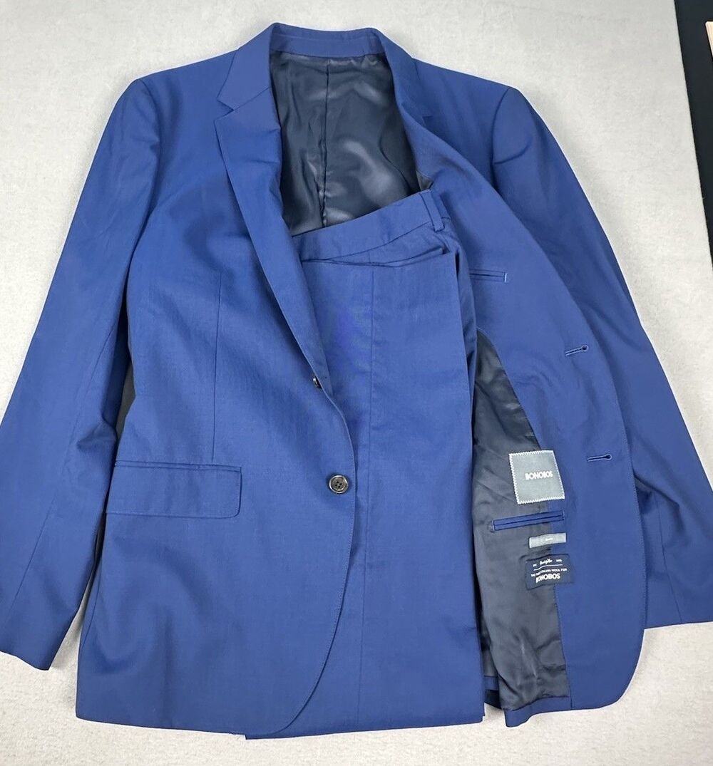 Bonobos Suit 44R Pants 36x30 Slim Fit Blue Marzotto Italian Wool Business Career